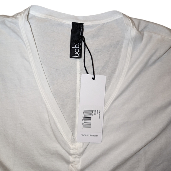 NWT Bobi Los Angeles Lightweight Jersey V-Neck Ruched Tee - Picture 3 of 9
